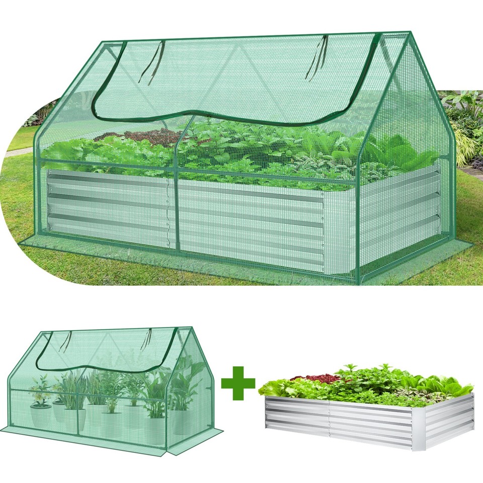 6x3x1 Galvanized Raised Garden Bed w/Cover Metal Planter Box Kit Mini Greenhouse eBay