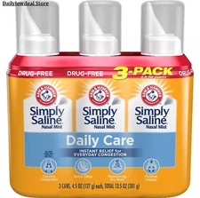 3 PACK Arm & Hammer Simply Saline Nasal Relief 4.5 oz Each - Fast Shipping