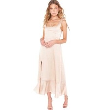 Show Me Your Mumu M Claire Nude Square Neck Sleeveless Midi Dress Belt Split