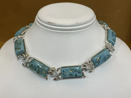 Vintage Silver Tone Coro Blue Necklace Choker with Rhinestones Costume Jewelry
