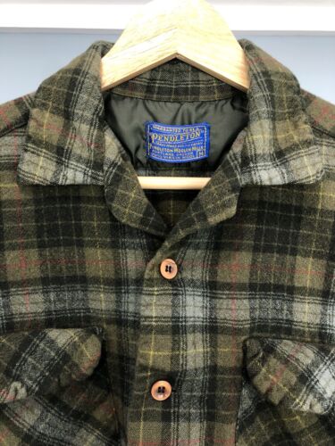 1950s 60s Pendleton VTG Wool Board Shirt Shadow Plaid Flap Pocket Kids Size M - Picture 2 of 4