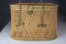 Vintage Japanese Basket Purse Handbag Lashed Bamboo Lattice Hand Tied - Rare 