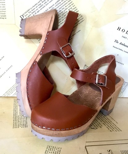 Free People Mia Freja Wood Clog Platform Brown Leather Ankle Strap 38/8 NEW  | eBay