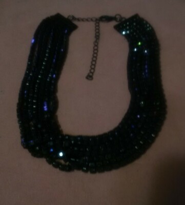 Black Shiny multi Strand Choker Style Necklace 13