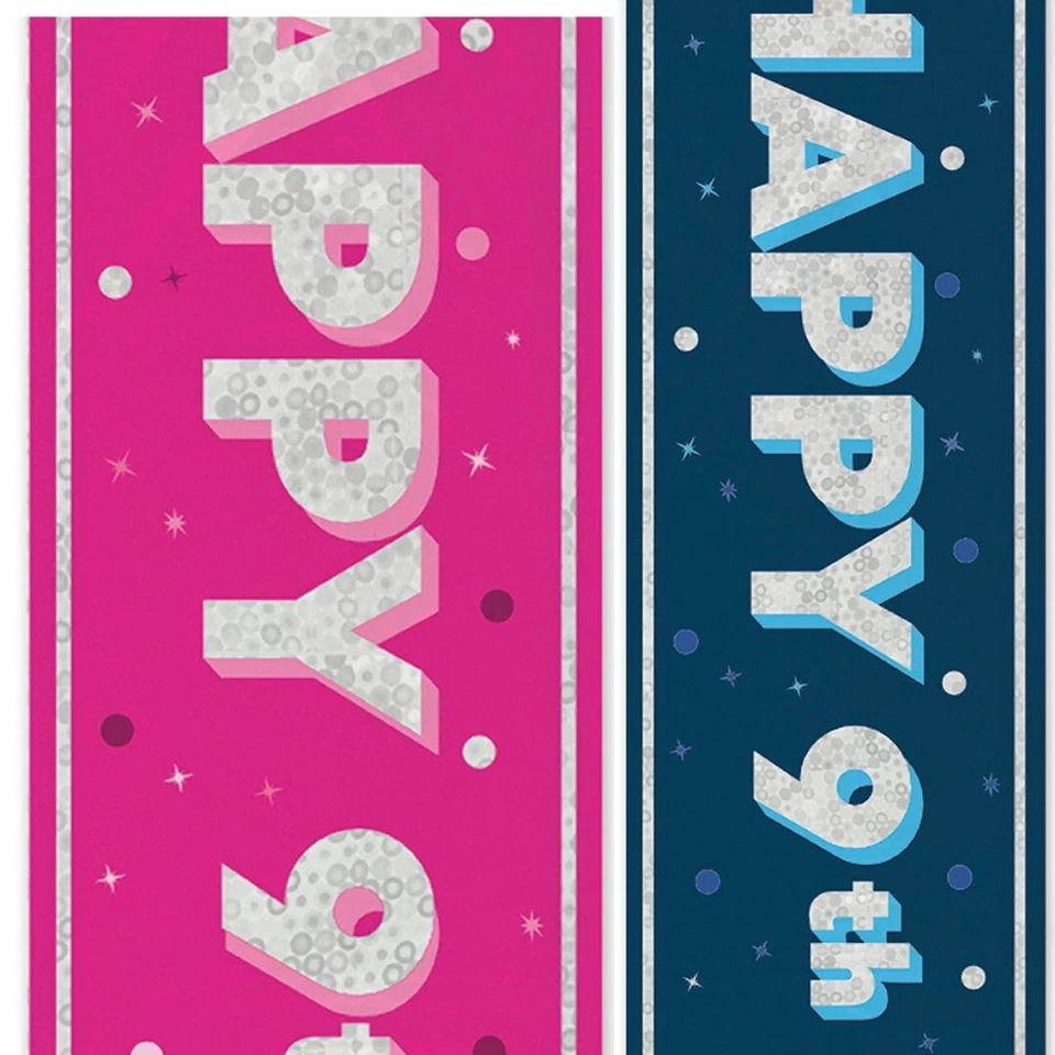 UNIQUE 9th Birthday Banners Age 9 Foil Banner Party Decorations Shiny 9ft Boy/Girl