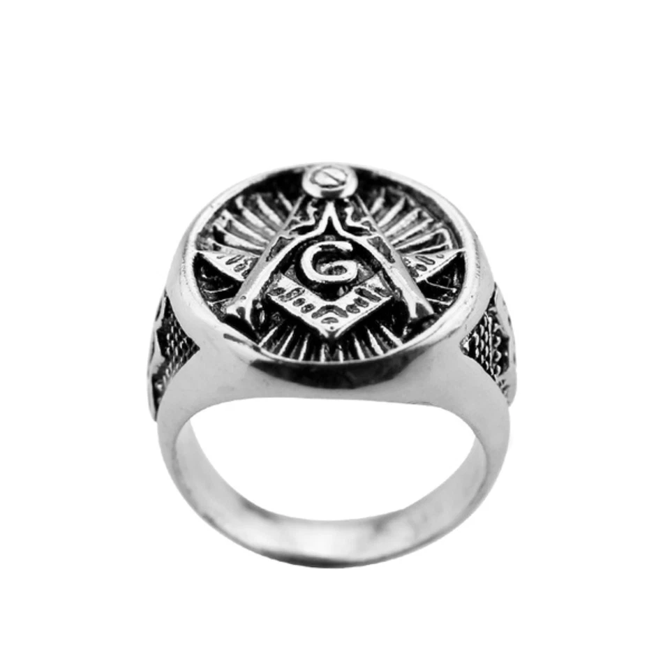 Anillo Masónico Cuadrado G y Pilares Para Hombre Master Mason Grado Joyería Rara Talla 6-12 Foto 3 de 4