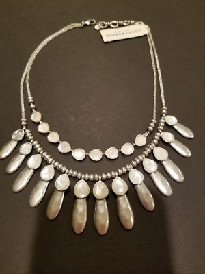NWT LUCKY BRAND TWO LAYER MOP PEARL ROCK CRYSTAL TRIBAL STATEMENT NECKLACE $59