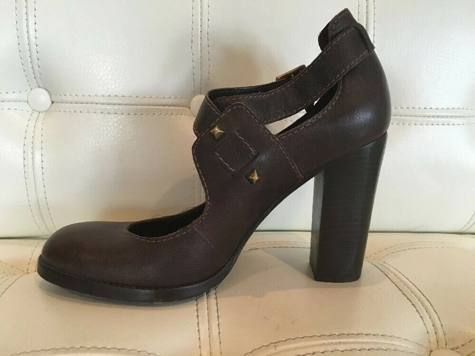 JUICY COUTURE 'HAYLEY' коричневый кожаный CrisCross высокий каблук лодыжки ремень гвоздики размер 8,5 - Изображение 3 из 4