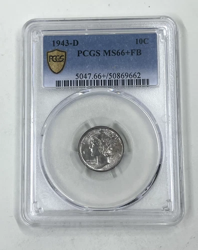 1943 D 10C PCGS MS66+FB Mercury Dime