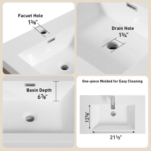 30" Floating Wall-Mounted Bathroom Vanity W/ 2 Drawers Stone Resin Sinks Natural - Picture 7 of 9