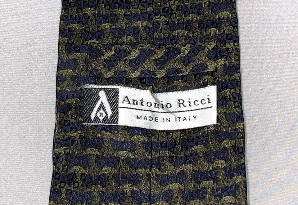 Corbata Hombre Antonio Ricci L 56 W 4 Verde Azul Corbata Seda Hecha en Italia Foto 3 de 3