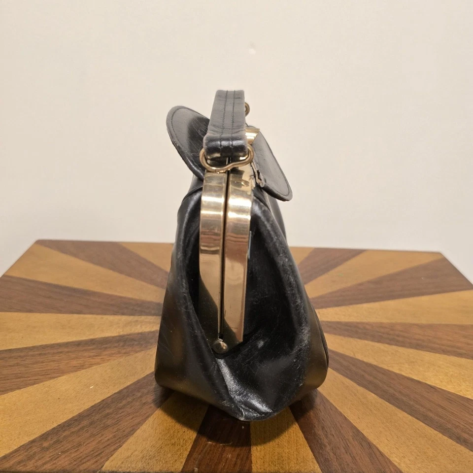 True Vintage 50s Roth-Made Mini Evening Bag Purse Black Calf Leather Chic READ - Image 3 of 4