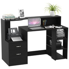 HOMCOM Multi-Storage & Workstation Desk Table Storage Shelves Home Office Black