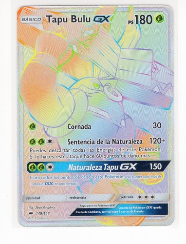 ~ESP~ SPANISH Tapu Bulu GX Rainbow Rare Burning Shadows 149 Pokemon Card (g5)