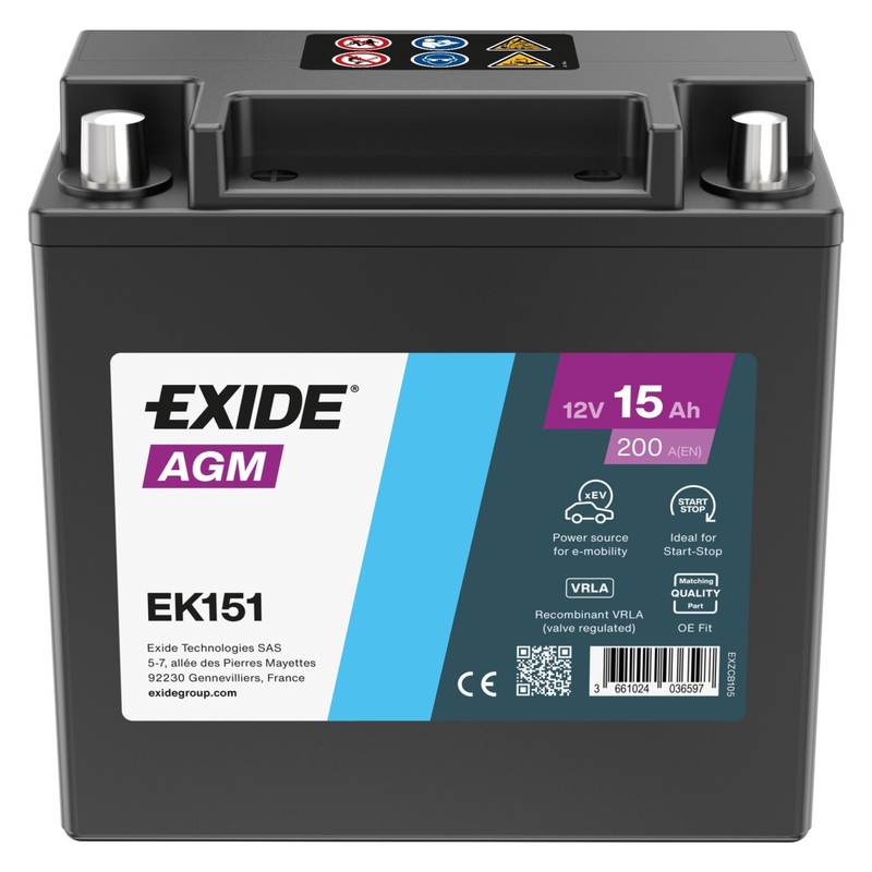 Batteria AGM Exide Ek151 12V 15ah 200A Mercedes A2115410001 Jaguar Land Rover - Immagine 1