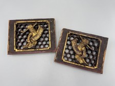 Pair of Antique 19th c. Chinese Gilded Wood Carving Panels Heavenly Officials