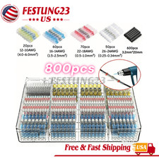 800pc Heat Shrink Connectors Insulated Solderless Wire Butt Tubing Terminals Kit