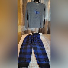 Vintage Abercrombie  Fitch Kids Gray and Blue Pajama Set Cabincore Cozy Festive