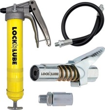 LockNLube Premium Pistol Grip Grease Gun with 20" Hose, Inline Swivel, and our p