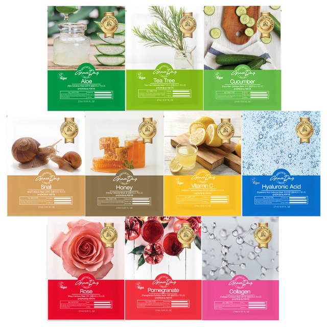 GraceDay K-Beauty Korean Sheet Mask Variety Pack 10pcs | Hydrating Facial Masks