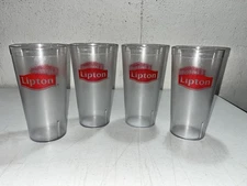 Vintage Lipton Ice Tea Cups Clear Plastic Drinking Glasses USA Made Lot of 4