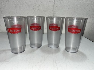 Vintage Lipton Ice Tea Cups Clear Plastic Drinking Glasses USA Made Lot of 4