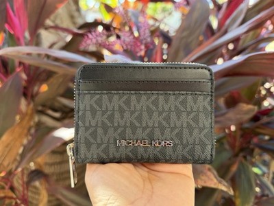 Michael Kors Jet Set Travel Zip Around Card Case Wallet MK Black/Silver