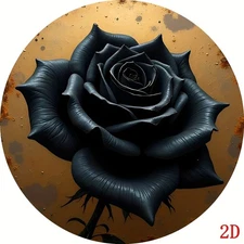 Vintage Black Rose 8x8" Round Aluminum Wall Art