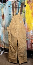 VTG Carhartt Bib Overalls Duck Canvas Double Knee Carpenter USA Made Men's 42x30