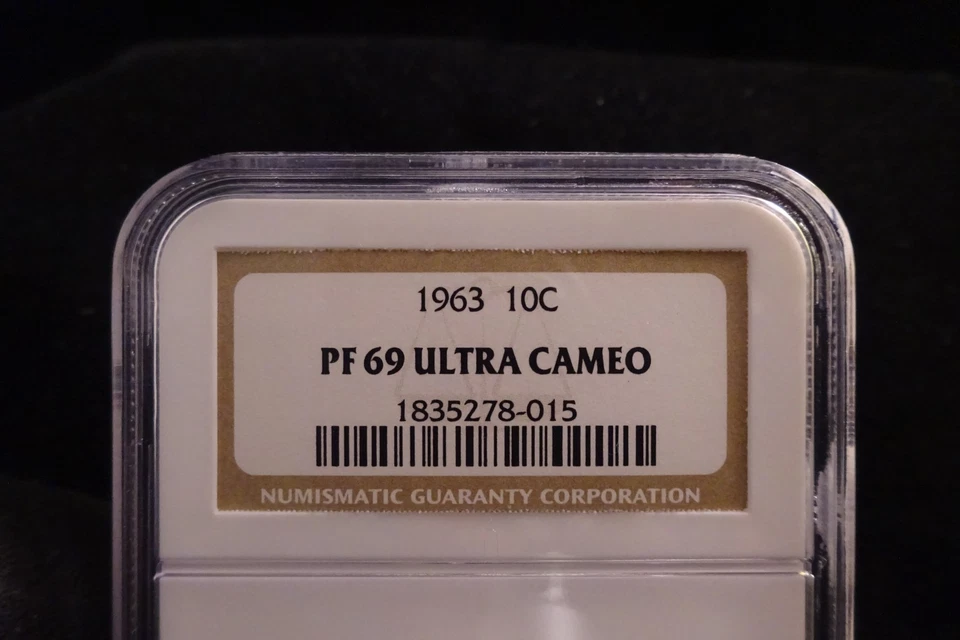 Серебряная монета номиналом 10 центов 1963 с изображением Рузвельта NGC PF69 Ultra Cameo - ТОП ПОП - коричневая этикетка