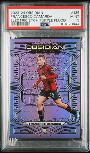 2023-24 Panini Obsidian Francesco Camarda RC Purple Electric Etch /25 PSA 9