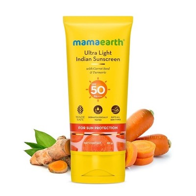 Mamaearth Ultra Light Sunscreen SPF50 PA++++ UVA UVB 80g No White Cast Non Greas