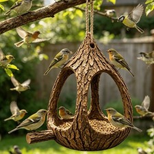 Image of Wild Garden Bird Table Hanging Resin Feeder & Nut Bird Feeding House & Roof UK