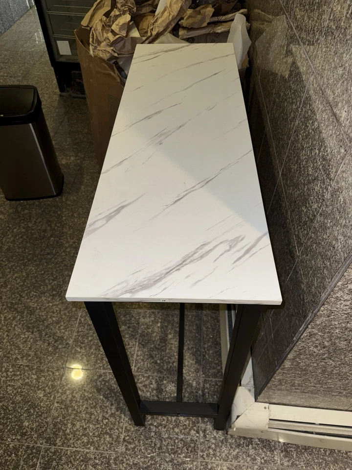 Mesa consola 47,5" rectangular negra con mesa de entrada de mármol sintético blanco Foto 3 de 4