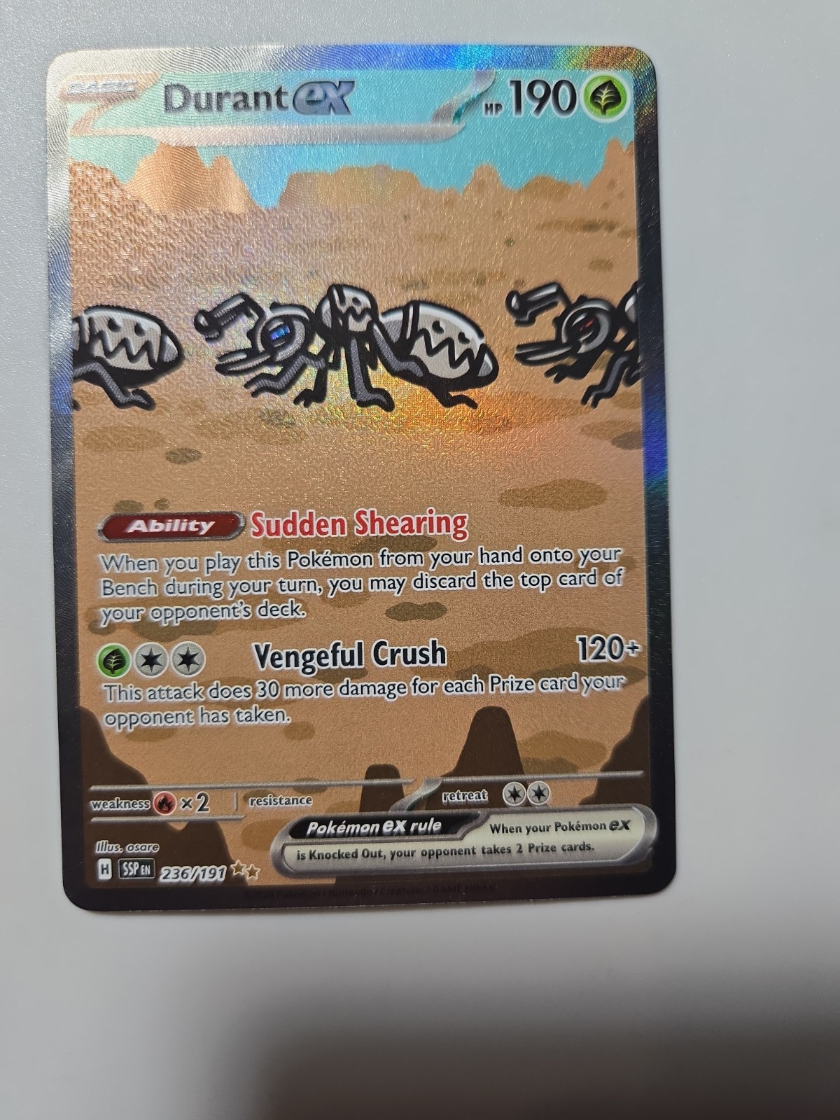 The Pokémon Company Durant ex 236/191 Surging Sparks SIR Holo 190 HP English