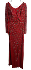 Nivola Womens Sz 48 Embellished Rhinestone Sheath Dress Formal Evening Gown Red