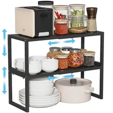 2 Pack Expandable Kitchen Cabinet Shelves Organizer Heavy Duty Metal Shelving