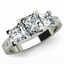 2ct Princess Cut Lab Created Diamond Bridal Three-Stone Ring 14K White Gold FN