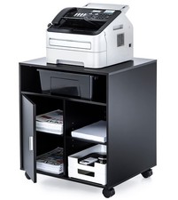 Printer Stand with Storage Adjustable Shelves, Wood Mobile Cart with Door
