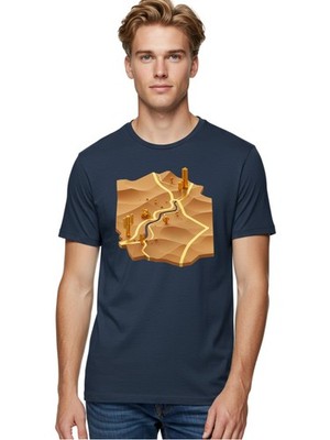 Desert-Landscape-Isometric-Map Mens Graphic Tee, 100% Cotton, Casual Summer Wear