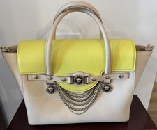✨ $4,700 Versace Medusa Signature Satchel Cream Yellow Leather Chain Tote Purse