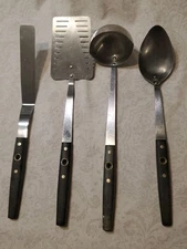 4 MCM Vtg Flint Arrowhead Stainless Steel Utensil Set W Center Hole RARE. A1