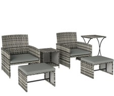 6 Pc Rattan Garden Furniture Space-Saving Patio Furniture Set with Cushions Grey