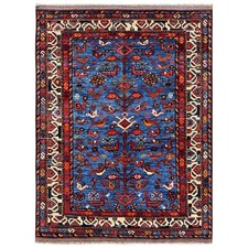 3'6"x4'7" Blue Afghan Ersari with Turkish Knot Hand Knotted Soft Wool Rug 2670