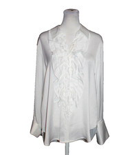 A New Day Women's Flounce Long Sleeve V-Neck Ruffled White Blouse Size M NWOT
