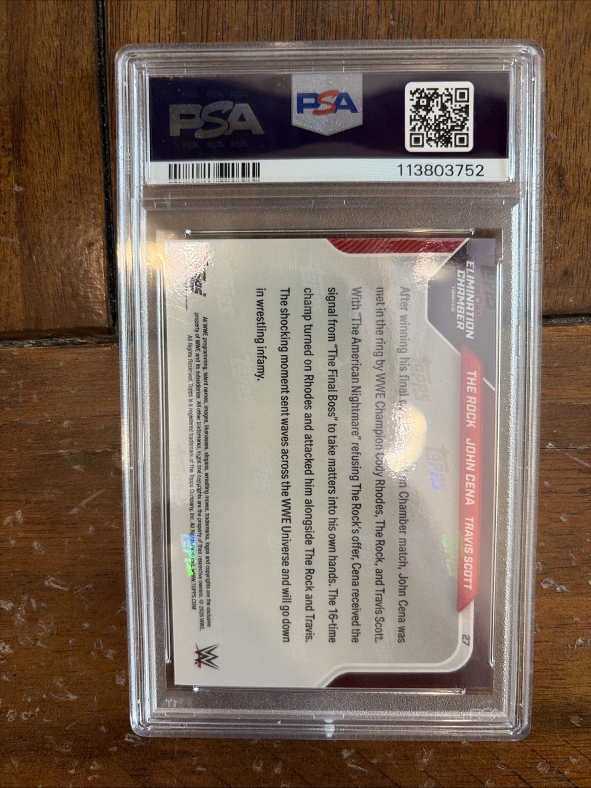 2025 Topps Now WWE The Rock/Cena/Scott #27 PSA 10 Gem Mint Card view 2