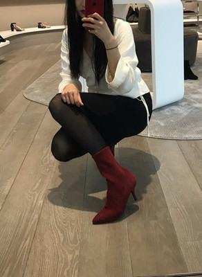 Stuart Weitzman Cling Scarlet Red Cherry Ruby Suede Sock Boots US 8 Eu 38.5