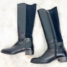 AQUATALIA OLITA WEATHERPROOF BLACK LEATHER KNIT TALL SHAFT RIDING BOOTS SZ 7
