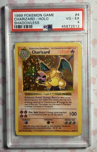 1999 POKEMON BASE SET SHADOWLESS #4 CHARIZARD-HOLO PSA 4