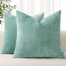 Chenille Throw Pillow Covers 18x18 Inch Set of 18" x 18" Pack of 2 Aqua Haze